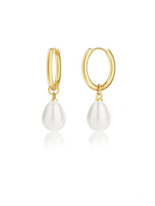 1%20Pair%20Stainless%20Steel%20Waterproof%20And%20Non-Fading%20Stylish%20Women's%20Water%20Droplet%20Pearl%20Hoop%20Earrings,%20Suitable%20For%20Women's%20Daily%20-%20Image%206