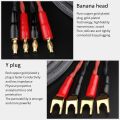 YYAUDIO One Pair HiFi Speaker Cable High Purity 6N OFC Core with Banana and Y 24K Gold Plug Horn Cable for Amplifier Speaker.