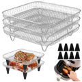 Stainless Steel Air Fryer Baking Grilling Rack with Air Fryer Paper Oven Barbecue Bracket Food Baking Cooking Frying Basket.