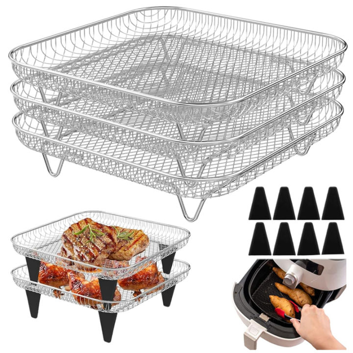 Stainless Steel Air Fryer Baking Grilling Rack with Air Fryer Paper Oven Barbecue Bracket Food Baking Cooking Frying Basket