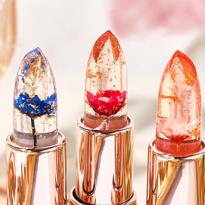 Beautiful Pink Color Lips with Flower inside Jelly Lipbalm Transparent Lipstick
