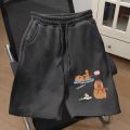 2025 American Ins Style Capibala Printed New Fun Drawstring Shorts For Women's Street Fashion Brand Five Quarter Pants.