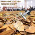 Yard Lawn Collect Loose Debris Garden Rake Fan Broom Stainless Steel 9 Teeth Telescopic Leaf Brush Home Hand Tool Garden Fork. 