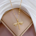 DIEYURO 316L Stainless Steel Personality Dragonfly Pendant Necklace For Women Fashion Girls Clavicle Chain Party Jewelry Gifts. 