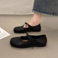 Women's Lace-Up Mary Jane Spring/Autumn Flats - Square Toe Single Strap Shallow Cut Flats, Flat Sole Comfortable Ballet Shoes.