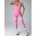 New Neckband Jumpsuits Women Striped Skinny Bodysuit Seamless  Backless Sportwear Workout Running Yoga Jumpsuit Pants. 