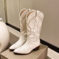 Autumn Embroidered Western Cowboy Boots new Square Heels Pointed shoes Casual fashion long boots Comfortable waterproof shoes. 