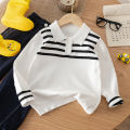 1-piece set of boys' and boys' college style lapel striped thin sweater knitted sweater suitable for school daily leisure in aut. 