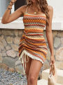 Women's Striped Pattern Tie Back Cami Dress, Casual Bohemian Sleeveless Short Dress for Beach Holiday Vacation, Womenswear. 