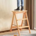 Step Chair Step Stool Folding Step Stool Wooden Counter Chair Portable Stepladder Stair Chair Home Library Anti-Slip Climbing Ladder Stool Bookshelf Flower Shelf, Natural Wood. 
