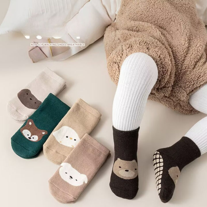 6 Pairs of Floor Socks Newborn Dispensing Non-Slip Indoor Soft Bottom Round Cartoon Mouth Boys and Girls Kidsren's Socks