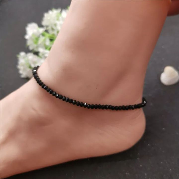 Pair off Black Crystal Bead Anklet For Women Foot Jewellery (1Pair