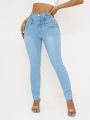 Women'S High-Waisted Stretch Denim Jeans -  Slim Fit with Butt Lifting, Casual Style, Light Blue, All-Season Comfort, High W. 