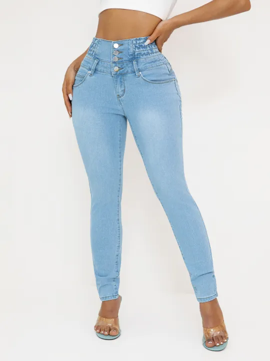 Women'S%20High-Waisted%20Stretch%20Denim%20Jeans%20-%20%20Slim%20Fit%20with%20Butt%20Lifting,%20Casual%20Style,%20Light%20Blue,%20All-Season%20Comfort,%20High%20W%20-%20Image%202