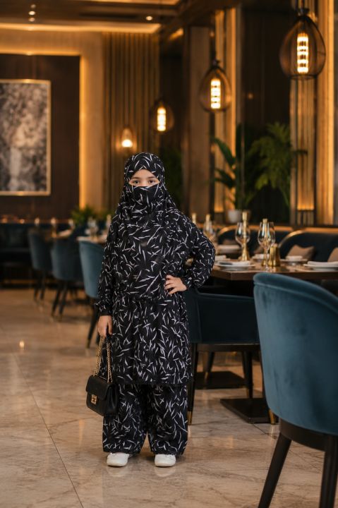 Premium Linen China Girls Khimar & Plazzo Set