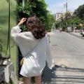 Koko. white long-sleeved shirt Korean-style loose chiffon shirt female simple versatile long-sleeved shirt short back sunscreen shirt # w308. 