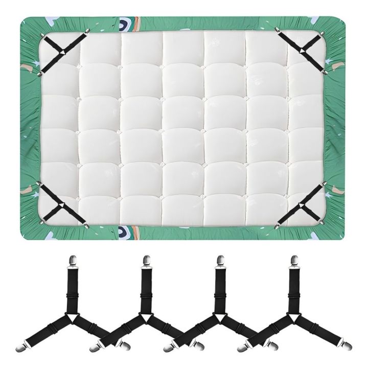4Pcs Adjustable Bed Sheet And Quilt Holder for Bed Sheet Organizer Mattress Cover Clip For Home Elastic Straps Adjustable Clips