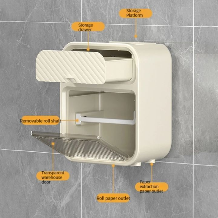 Multifunctional%20Double%20Layer%20Toilet%20Paper%20Storage%20Box%20Wall%20Mounted%20Punch-Free%20Waterproof%20Bathroom%20Tissue%20Holder%20with%20Drawer%20-%20Image%204