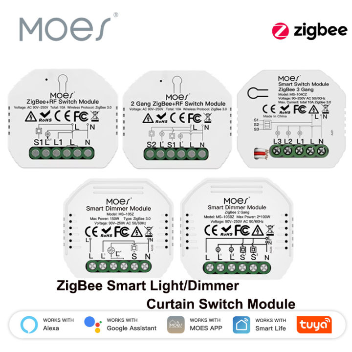 MOES Tuya ZigBee 3.0 Smart Light Switch Relay Module 1/2/3 Gang Smart Life/Tuya App Control, Works with Alexa  Home Yandex lightify