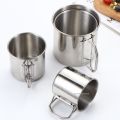 Stainless Steel Camping Cup 250/350/500/700ml Portable Mountaineering Cups With Foldable Handle Outdoor Water Mug Drinkware. 