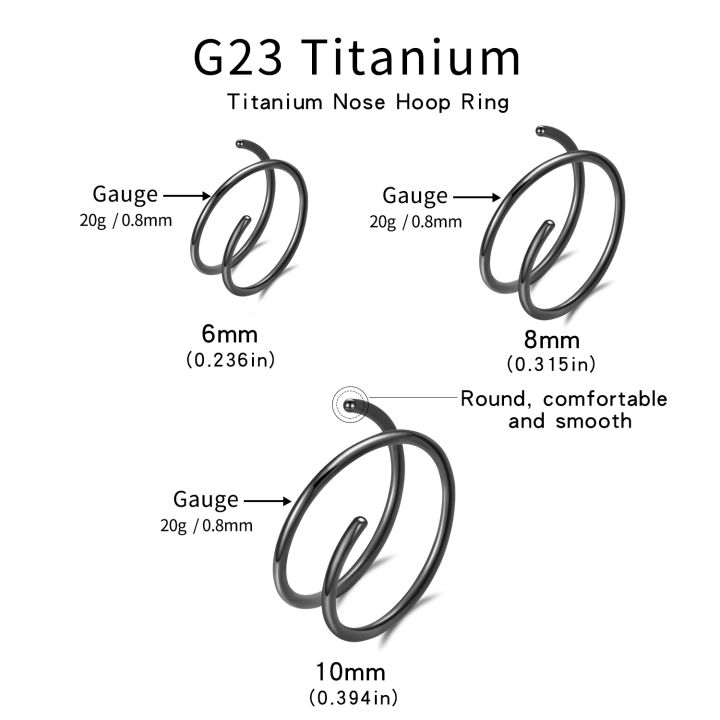 Titanium%203%20Pairs%20Double%20Hoop%20Nose%20Rings%206/8/10mm%20Hypoallergenic%20Small%20Spiral%20Piercing%20Jewelry%20for%20Men%20Women%2020G%20-%20Image%205