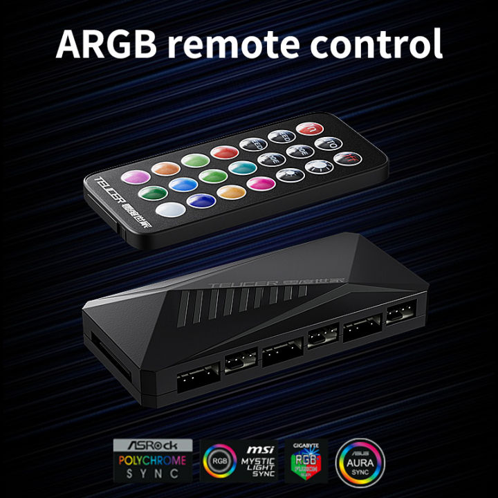 TEUCER%20LP-6P%20ARGB%20Remote%20Control%206%20Way%20Splitter%204Pin%20PWM%20Cooling%20Fan%20Hub%20for%20Computer%20PC%20Case%20Chassis%20Radiator%20SATA%20Power%20Supply%20-%20Image%203