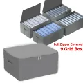 Full Covered 9 Grid Wardrobe Clothes Organizer, Large Foldable Jeans Drawer Organizer Waterproof Closet Storage Box for T-shirt Pants Underwear Bra Leggings Sweaters,. 