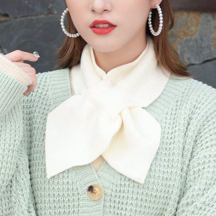 Korean%20Women%20Bowknot%20Cross%20Knit%20Ring%20Neck%20Scarves%20Fashion%20Female%20Autumn%20Winter%20Solid%20Color%20Elastic%20Soft%20Wool%20Warm%20Scarf%20-%20Image%202