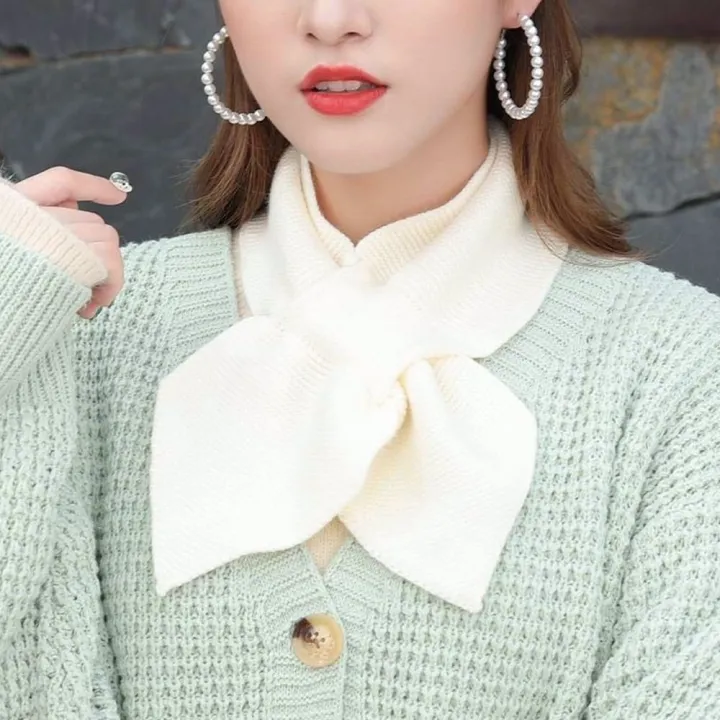 Korean%20Women%20Bowknot%20Cross%20Knit%20Ring%20Neck%20Scarves%20Fashion%20Female%20Autumn%20Winter%20Solid%20Color%20Elastic%20Soft%20Wool%20Warm%20Scarf%20-%20Image%202