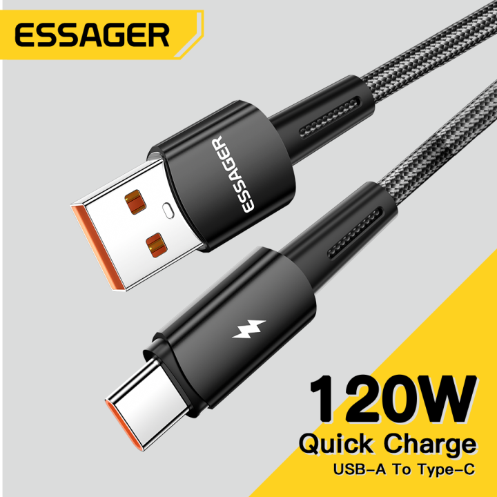Essager 120W USB Type C Cable Super Fast Charge 67W Cable Quick Charge 6A For  12Pro Redmi K50 Note 11Pro Black Shark5 Pro