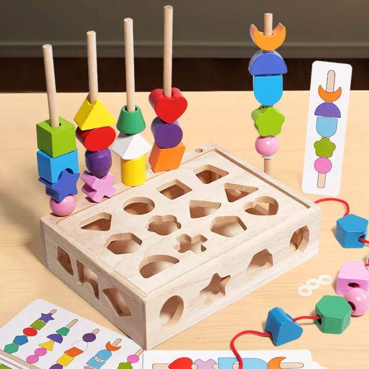 Montessori Wooden Toys Color Shape Matching Puzzle Game Box Colorful ...
