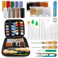 KRABALL 59 Pcs Leather Sewing Kit Repair Stitching Tool Set with Sewing Thread Curved Needles Awl Bobbin Thimble Scissor. 