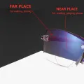 2 Pair New Men Women Rimless Reading Glasses Anti Blue Light Bifocal Far Near Magnification Eyewear Presbyopic Glasses +150 +200. 