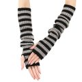 Botvotee Arm Warmers Free Shipping Sleeves for Women Y2k Accessories Stripe Knit Winter Extend Sleeves Half Finger Gloves Black.
