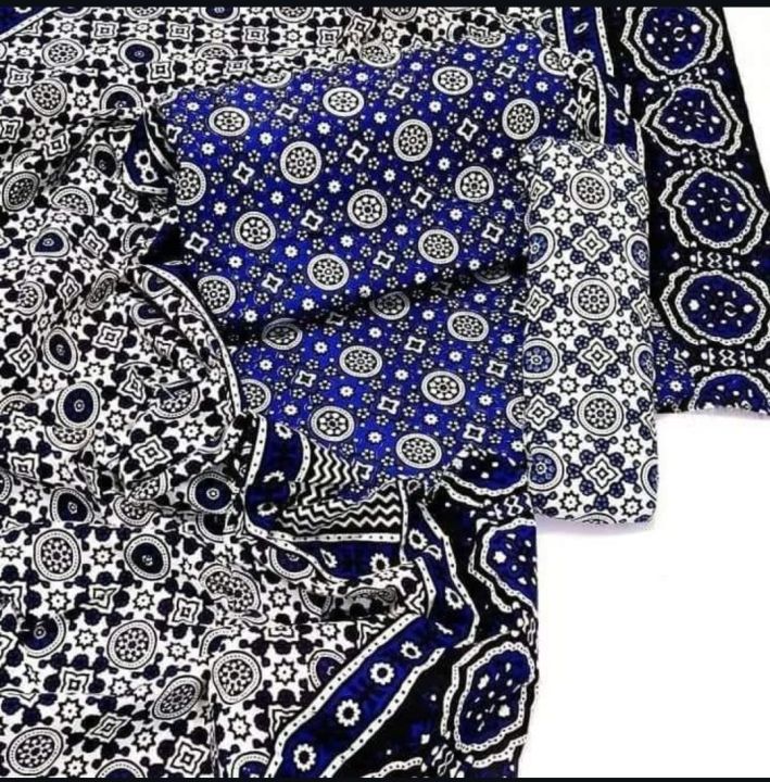 3-Piece Unstitched Multani Ajrak Suit for Girls and Women - Cotton Fabric, Blue