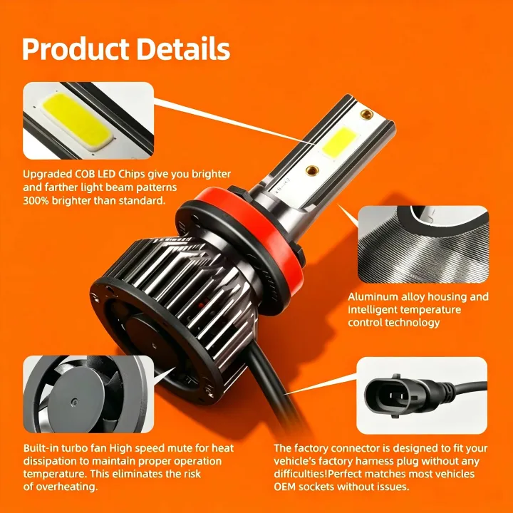Heyword%202pcs%20Illas%2012V%209005%209006%20H1%20H4%20H7%20H13%209004%209007,%20120000LM%20300W%20Faro%20LED%20Superbrillante%20Para%20Coche,%20Chip%20COB,%206000K%20-%20Image%204