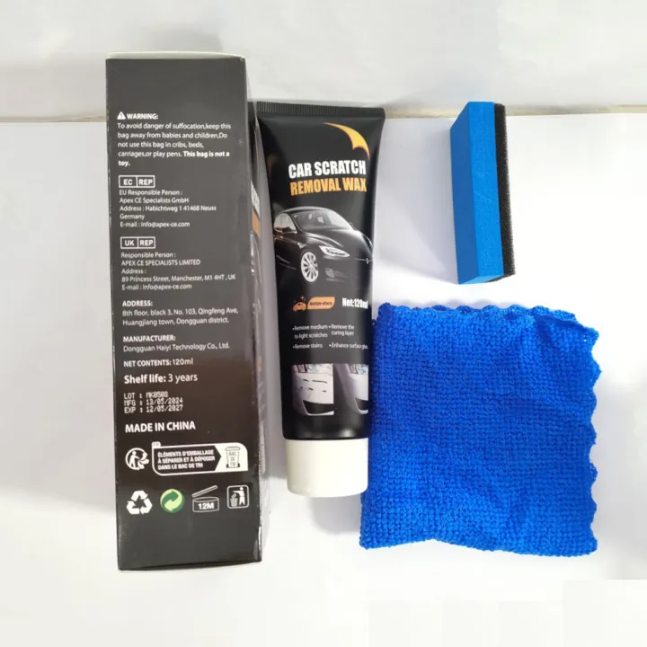 120ml Car Scratch Removal Wax Kit w/Sponge & Microfiber Towel - Erase Light/Medium Scratches & Stains, Auto Paint Polish