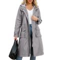 Women's Chic Hooded Long Sleeved Solid Color Trench Coat With Striped And Straight Tube Jacket Elegant British Style Windbreake.