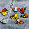 6pcs The Simpsons Lapel Pins Set Cute Bart Homer Halloween Badges Cartoon Anime Button Brooches for Clothes Bags Jewelry . 