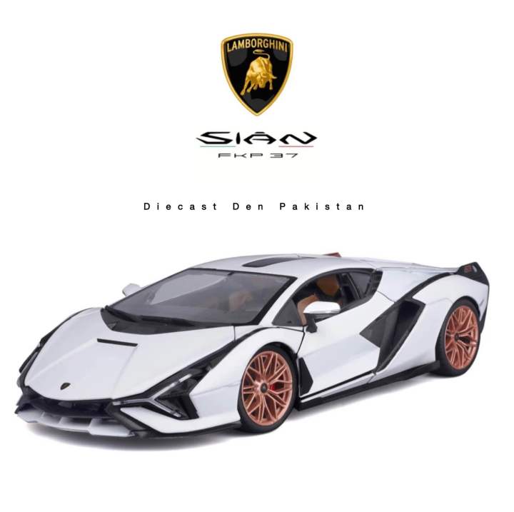 Lamborghini Sian White with Gold Rims 1:18 Scale Diecast Model Car Bburago