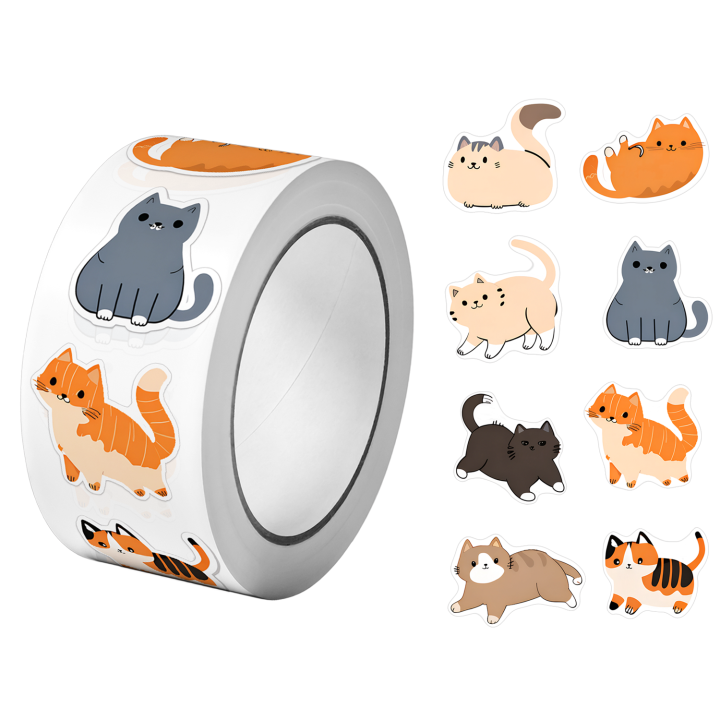 500Pcs/Roll Cute Pet Mimi Cats Stickers 2.5cm/1.0'' 16 Designs Decals Diy Adorn s Suitable for Various Packaging Home Decor