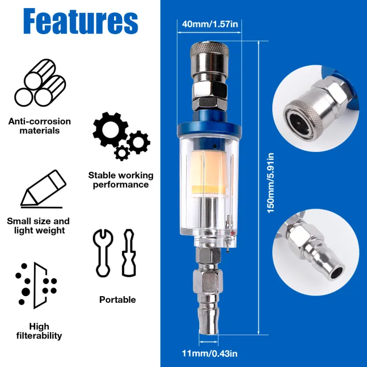 Air Oil Water Separator Filter Kit 1/4‘’ Thread With Moisture Trap ...
