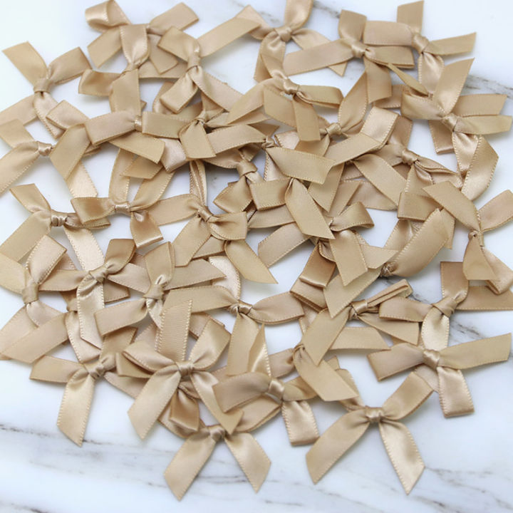 (50 Pcs) 4cmx4cm Fresh Pink Ribbon Bows Small Size Polyester Satin Ribbon Bow Flower Handwork DIY Craft Decoration