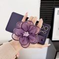 For Samsung Galaxy S24 S23 S22 S21 FE Ultra A14 A24 A34 A54 A53 A05S 3D Flower Brown Khaki  Wrist Strap Holder Classic Back Case. 