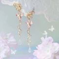 Korean Elegant Butterfly Earrings For Women Exquisite Crystal Zircon Long Tassel Flower Drop Earrings Girls Temperament Jewelry.
