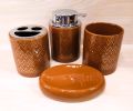4 Pcs - Ceramic Bathroom Accessories Set with Soap Holder, Toothbrush Holder, Soap Dish- White Black Color. 