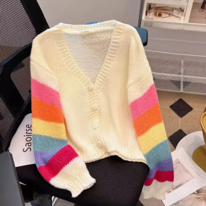 Rainbow%20Striped%20Knitted%20Cardigan%20for%20Women%20Teen-girl%20Cozy%20Soft%20Mohair%20Button%20Front%20Sweater%20Jacket%20Winter%20Autumn%20Y2K%20Outfit%20-%20Image%202