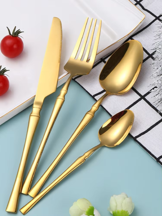 12/24/36pcs%20Stainless%20Steel%20Tableware%20Set,%20Including%20Knife%20and%20Fork,%20Luxurious%20Gold%20Waist,%20Suitable%20for%20Holiday%20Restaurants.%20-%20Image%202
