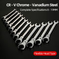 8-19mm Metric Flex-Head Ratcheting Wrench Professional Chrome Vanadium Steel Ratchet Wrenches Fast And Labor-Saving Dual-Use. 