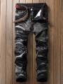 Men's Jeans Black And White Slim Fit Stretch Denim Pants Casual Mid Waist Spring Trousers. 